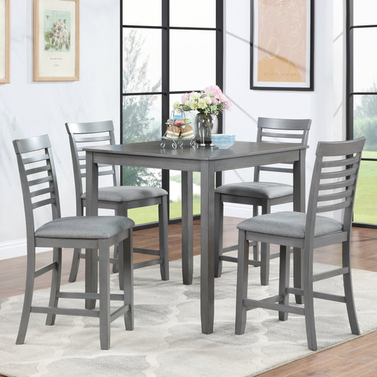 Grey wood counter height dining set with four chairs