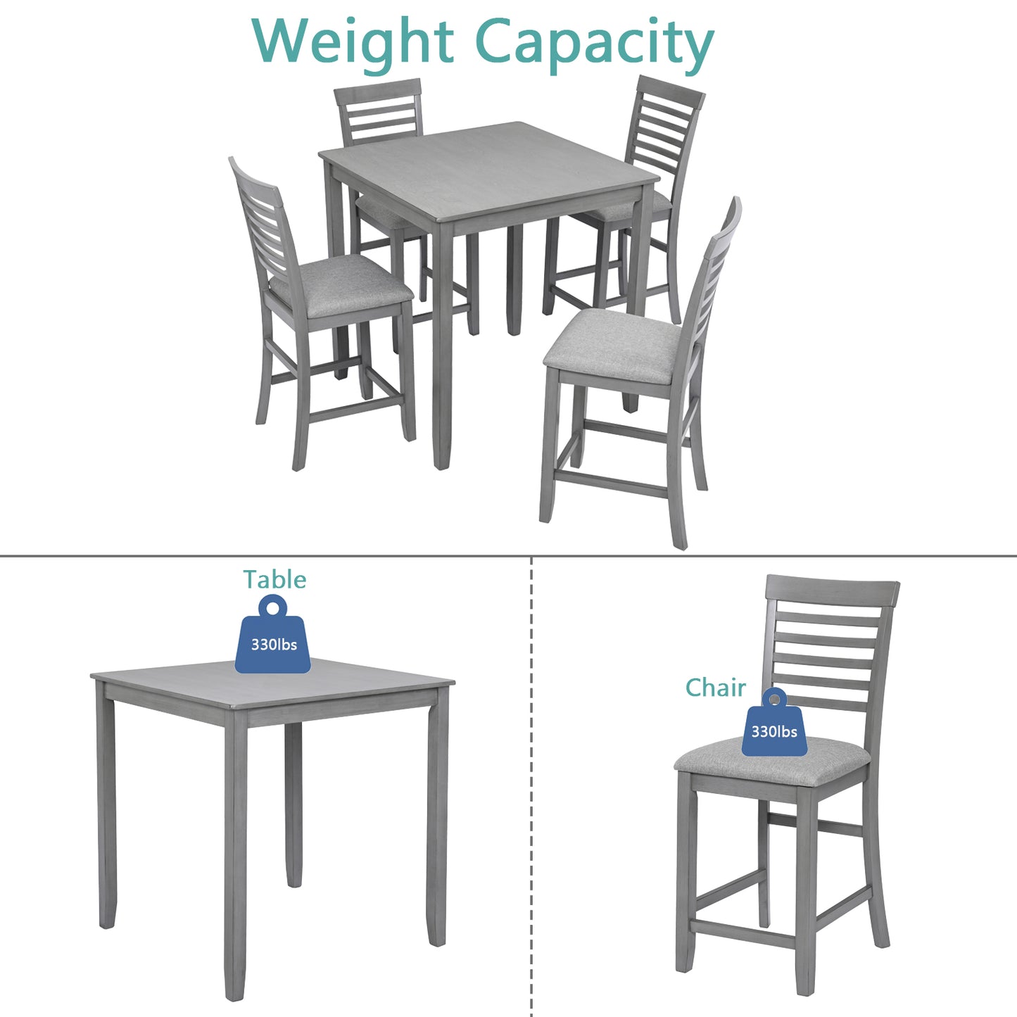 Grey counter height table and chairs set