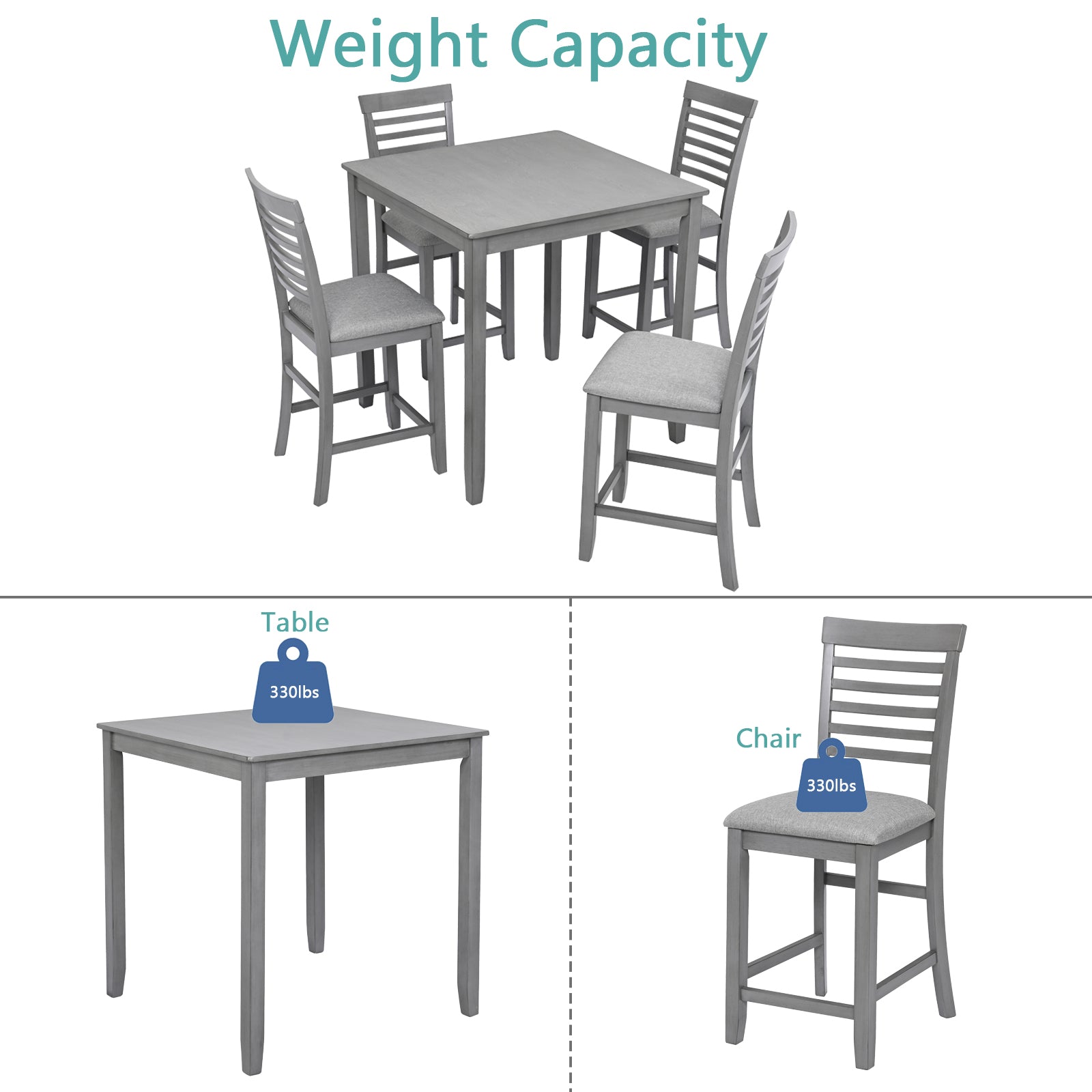 Grey counter height table and chairs set