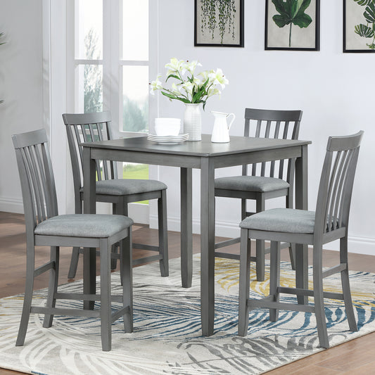 Gray counter height dining set with four padded stools