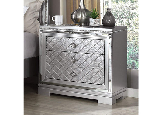 TREATLIFE HOME Glam Silver Finish Nightstand with Hidden Jewelry Drawer and USB Charger, Modern Design, 3 Drawer Bedside Table