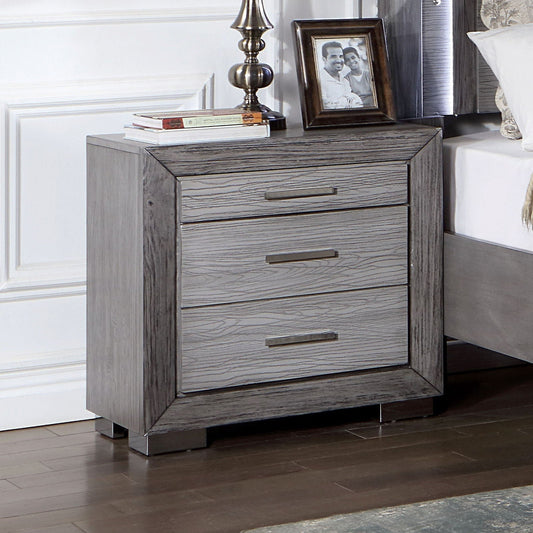TREATLIFE HOME Nightstand Solid Wood with USB Ports, 3-Drawer Bedside Table with Bar Handles, Gray Color