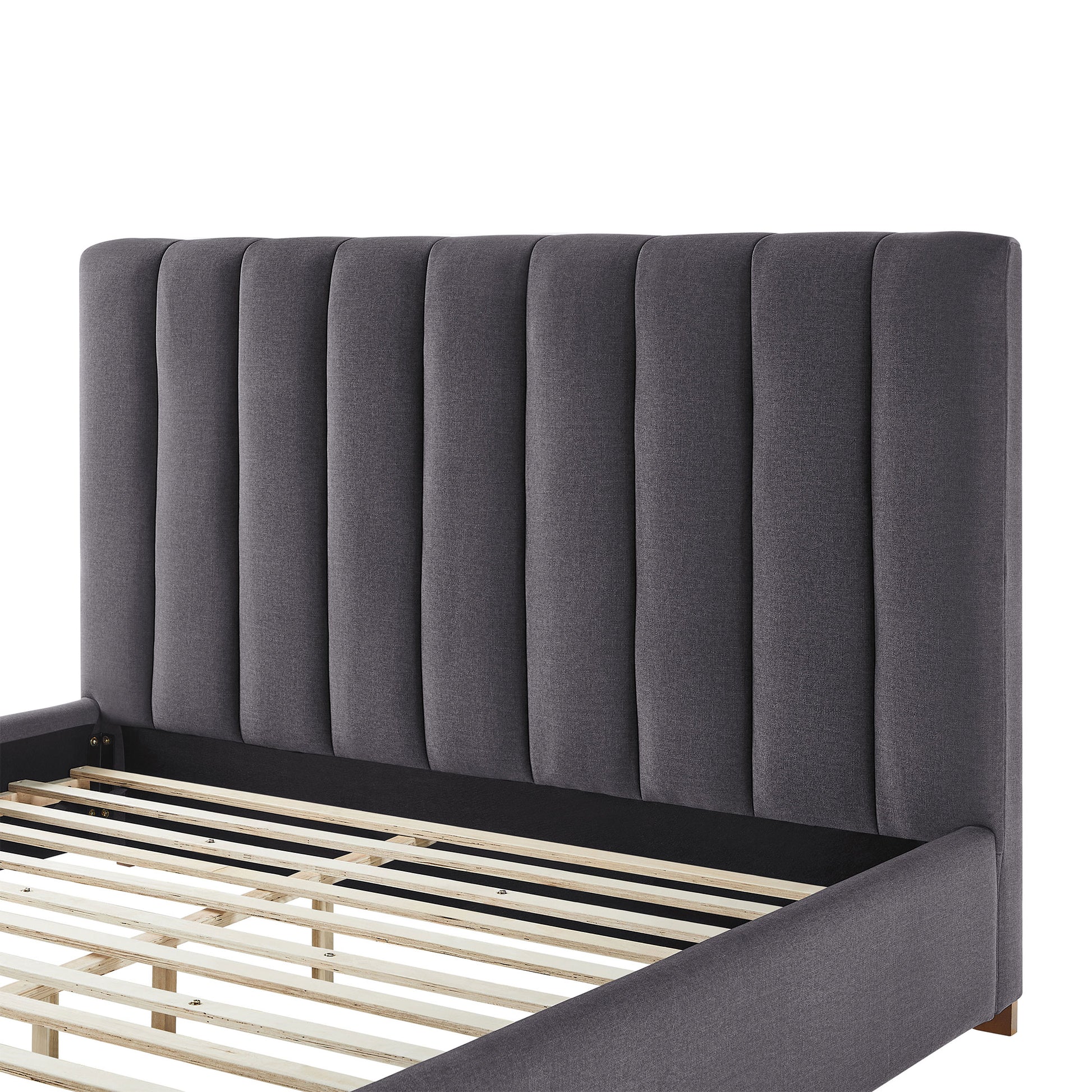 Tufted charcoal grey fabric headboard