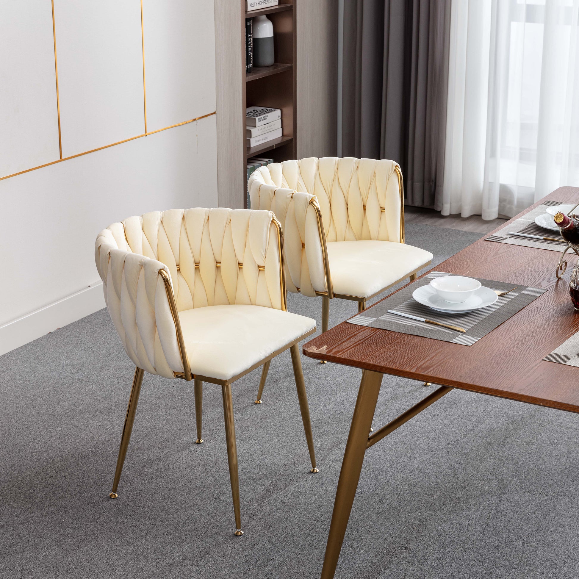Cream velvet accent chair with diamond tufting and gold legs