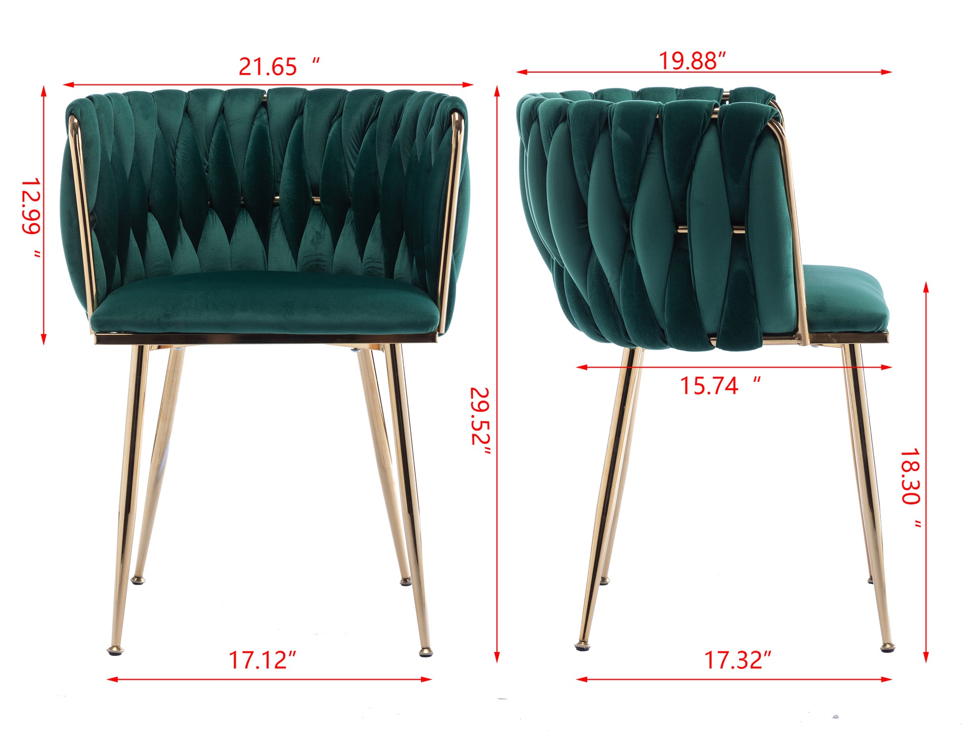 Green velvet armchair with gold metal legs and tufted back