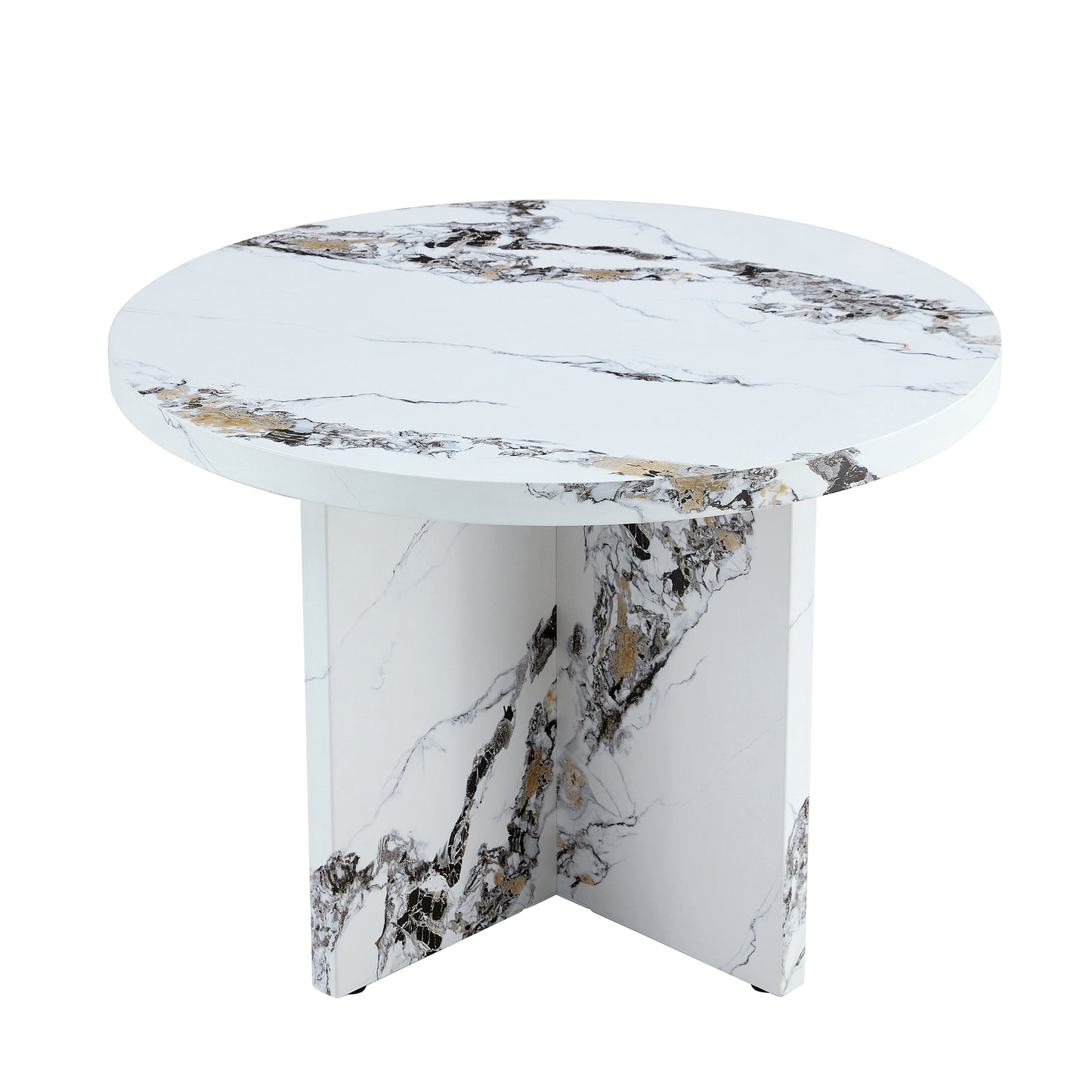 Round marble accent table with gold veining