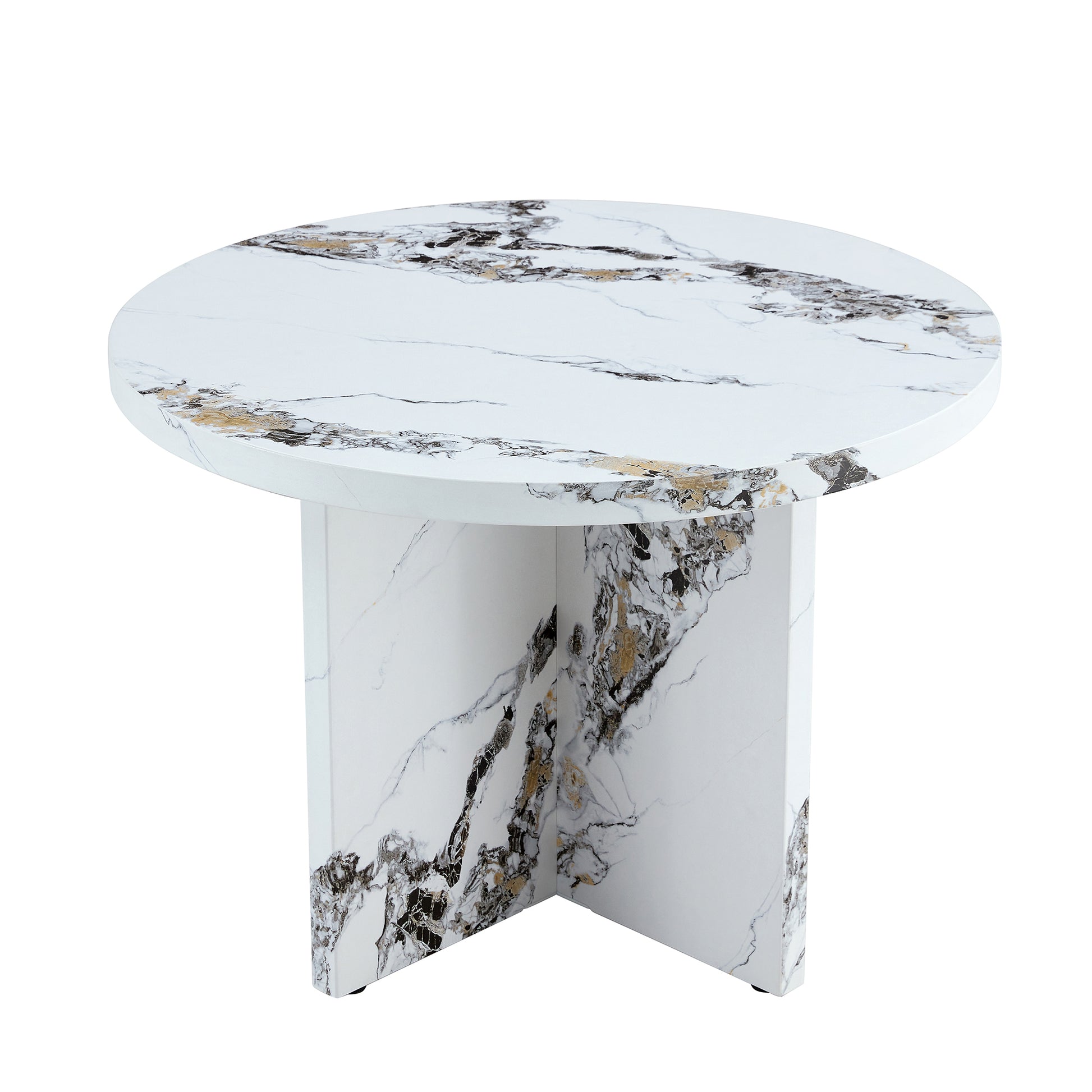 Round marble accent table with gold veining