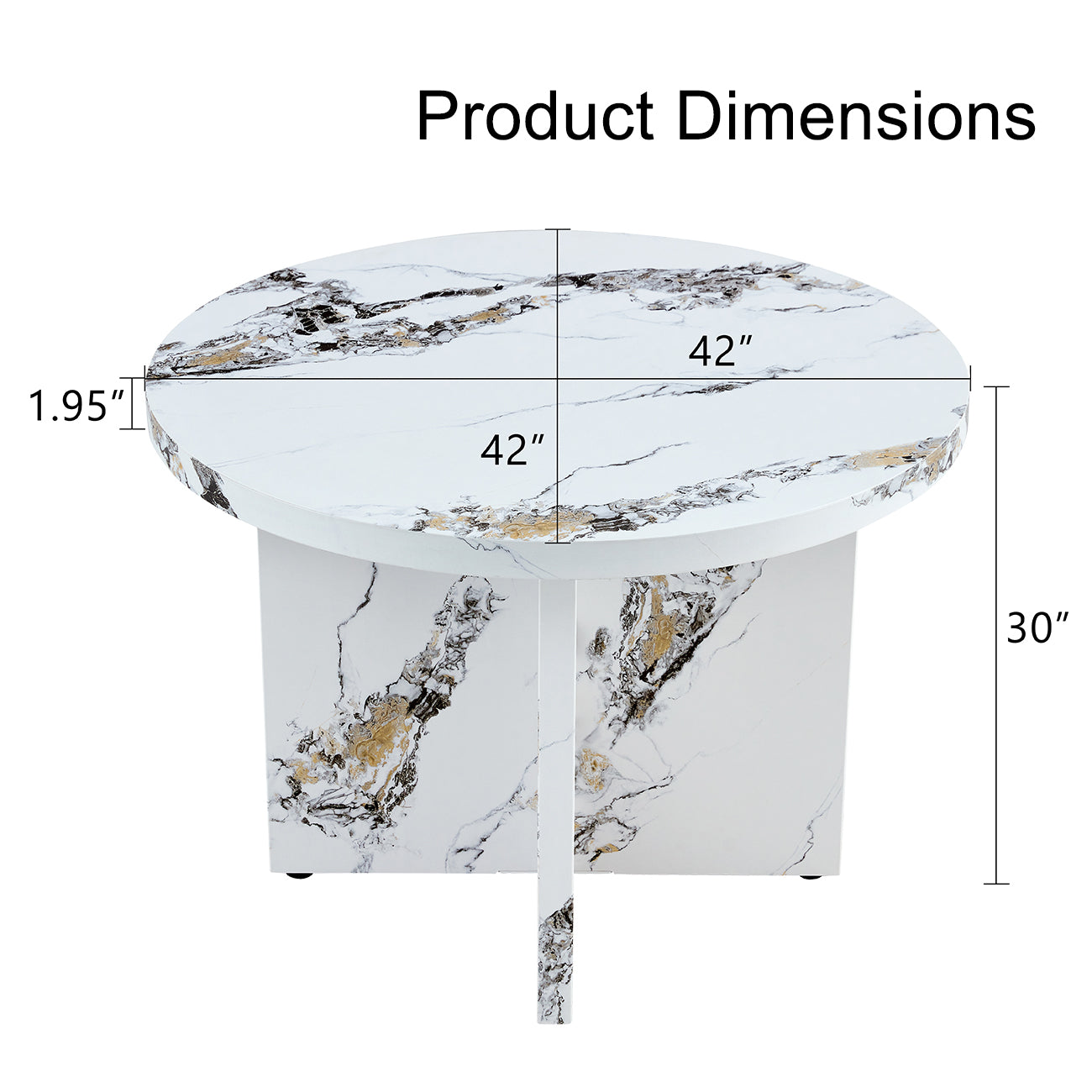 Round marble coffee table inch diameter with white and gold veining