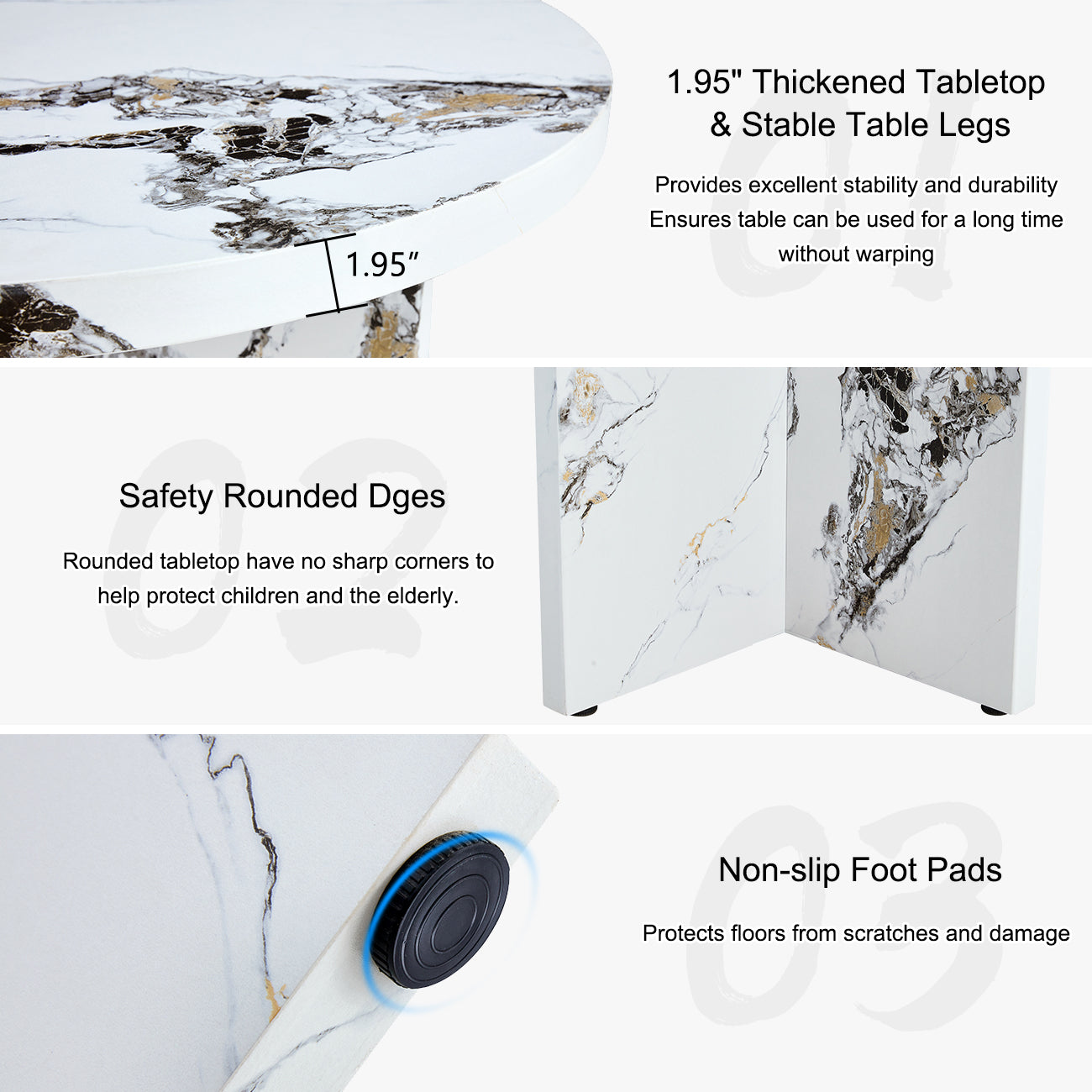 Round marblelook tabletop with thick edge