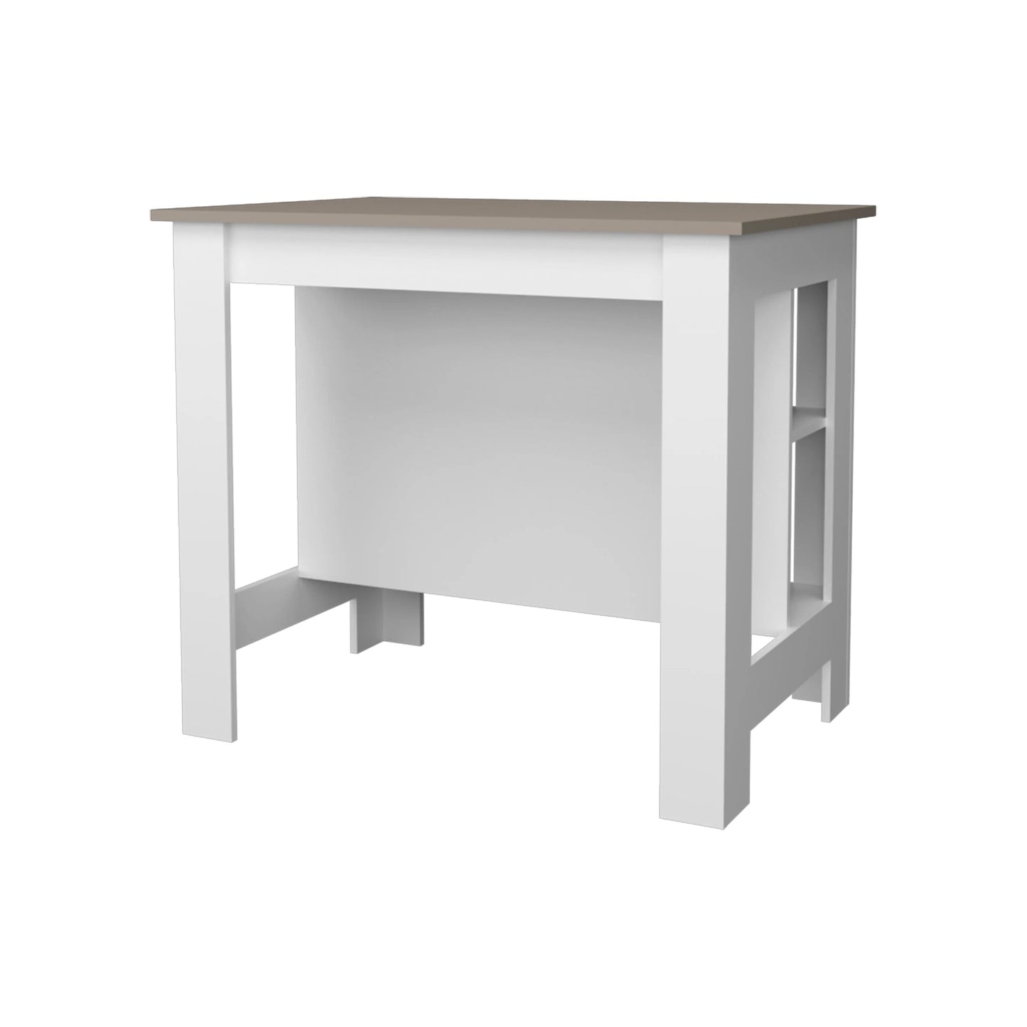 White and wood top desk with two side shelves