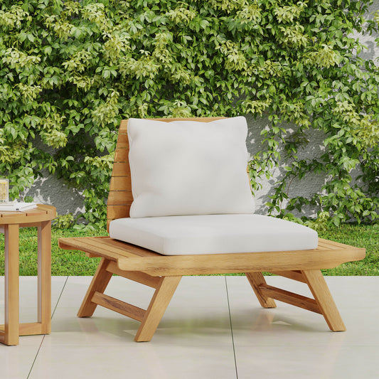 TREATLIFE HOME Outdoor Slatted Club Chair with Water-Resistant Cushions, Durable Acacia Wood, Unique Design, Teak