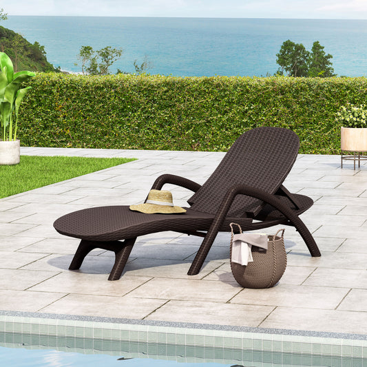 TREATLIFE HOME Chaise Lounge with 3D Wicker-Look Texture, Weather-Resistant, Hand-Crafted Details, Dark Brown Finish, for Patios or Backyards