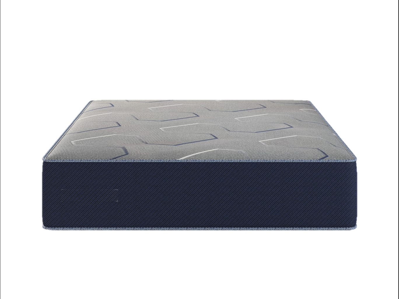 Gray mattress with geometric pattern and navy blue sides