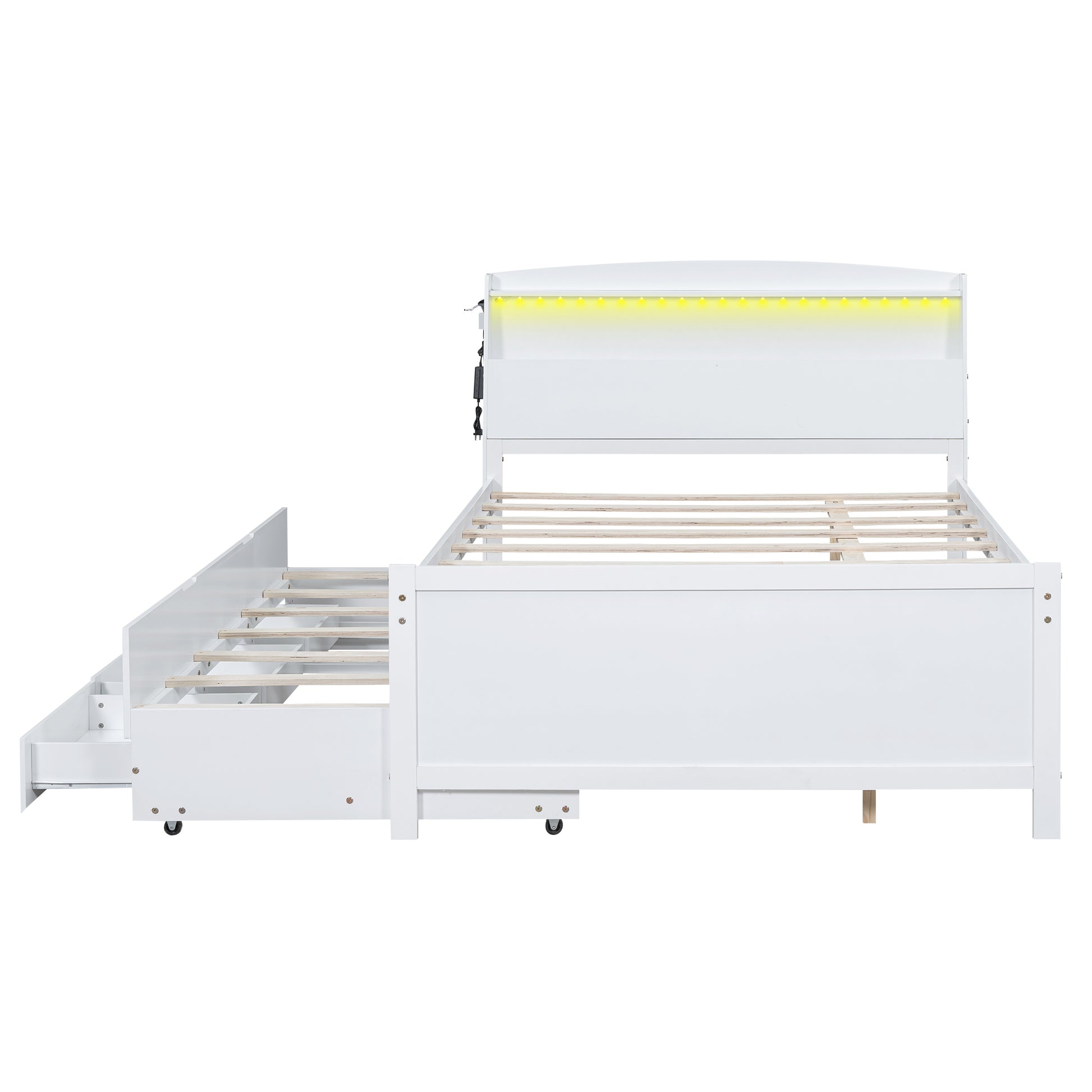 White twin bed frame with builtin staircase and storage drawers
