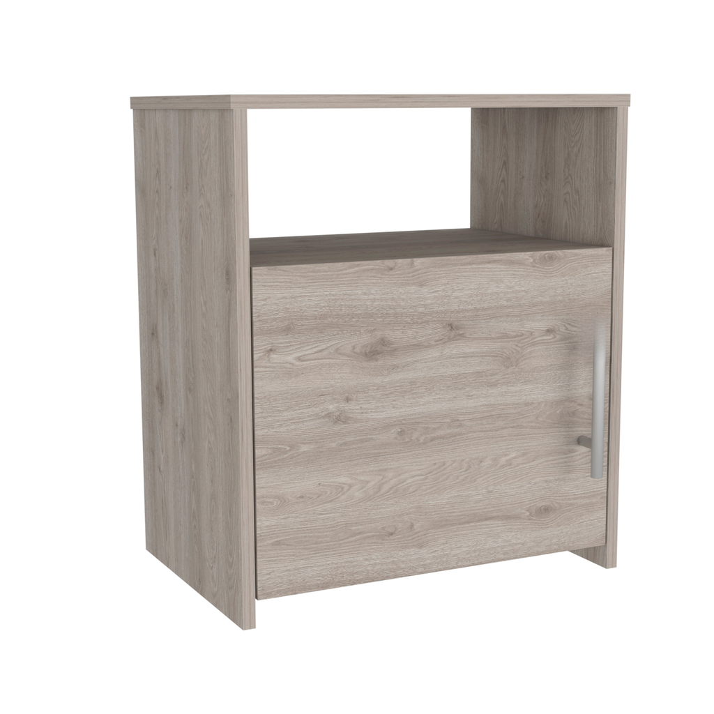 Modern light oak wood nightstand with one door and open shelf