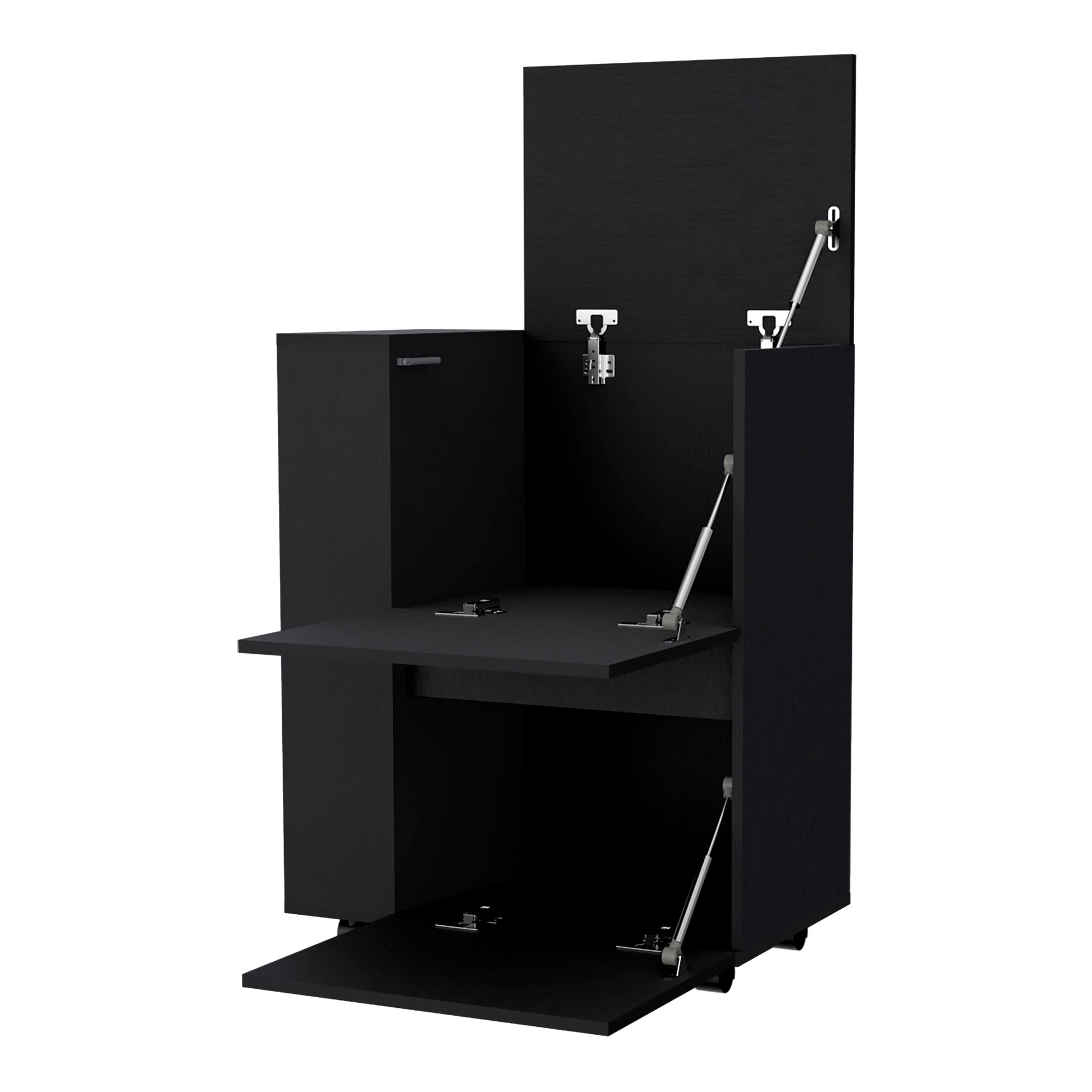 Compact black standing desk with liftup top