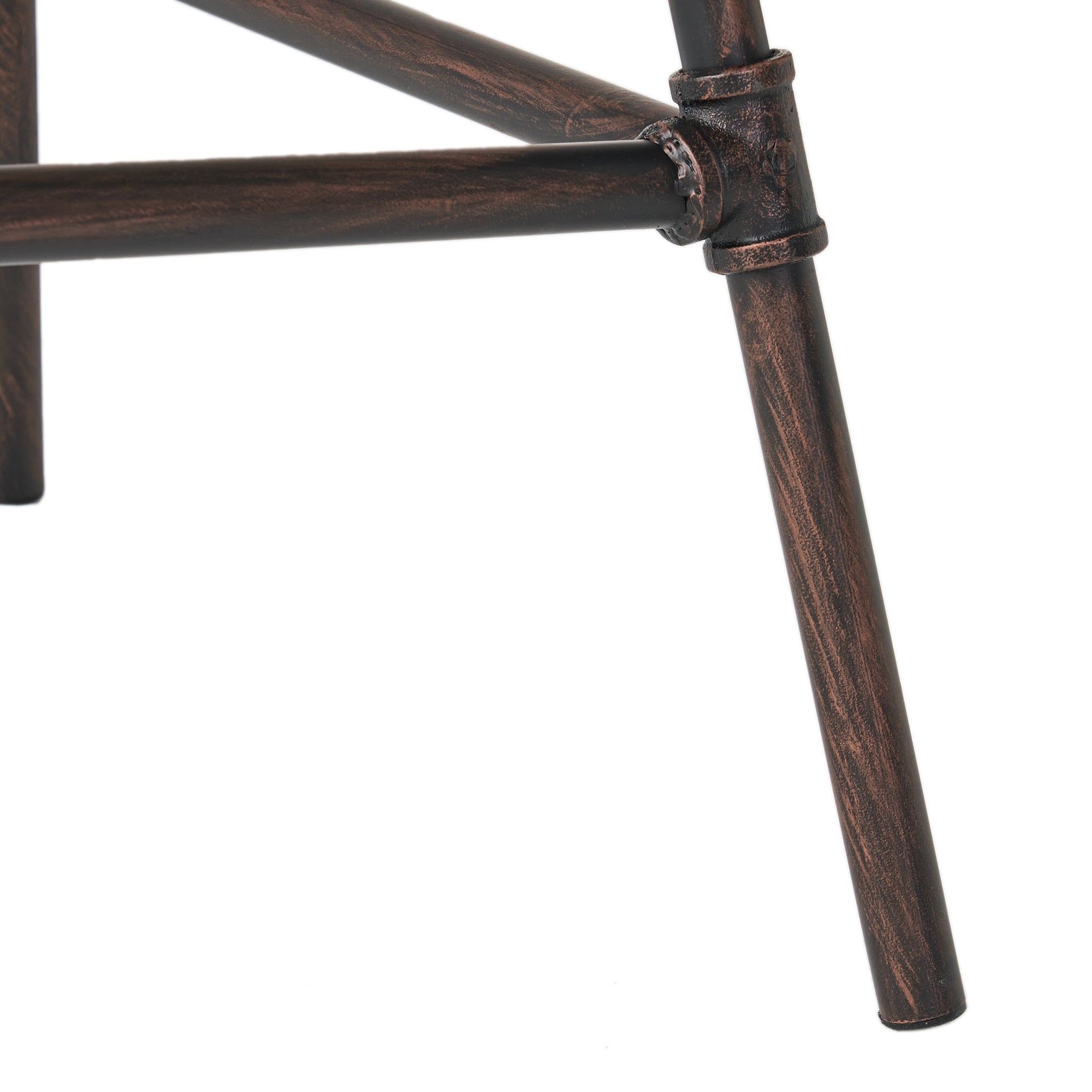 Closeup of industrial pipe legs in oilrubbed bronze finish