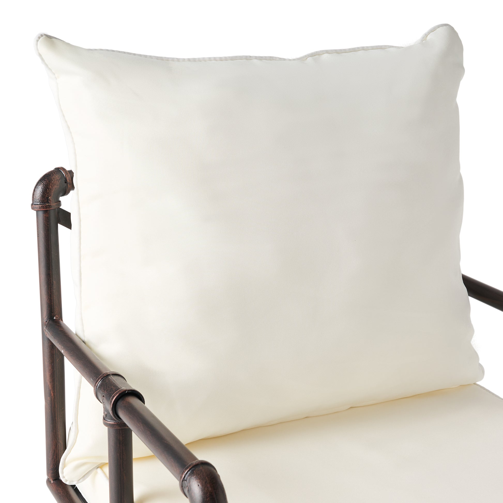 Cream textured outdoor chair cushion with piping