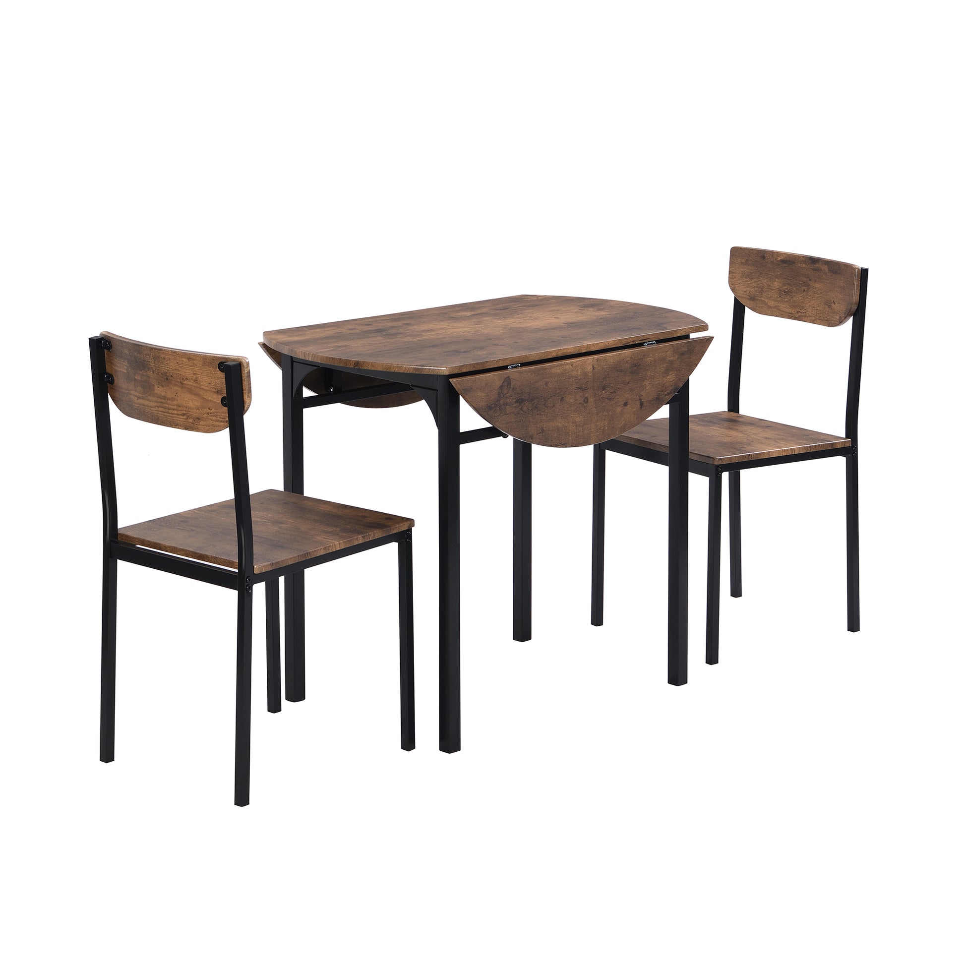 Rustic wood drop leaf dining set with black metal frame