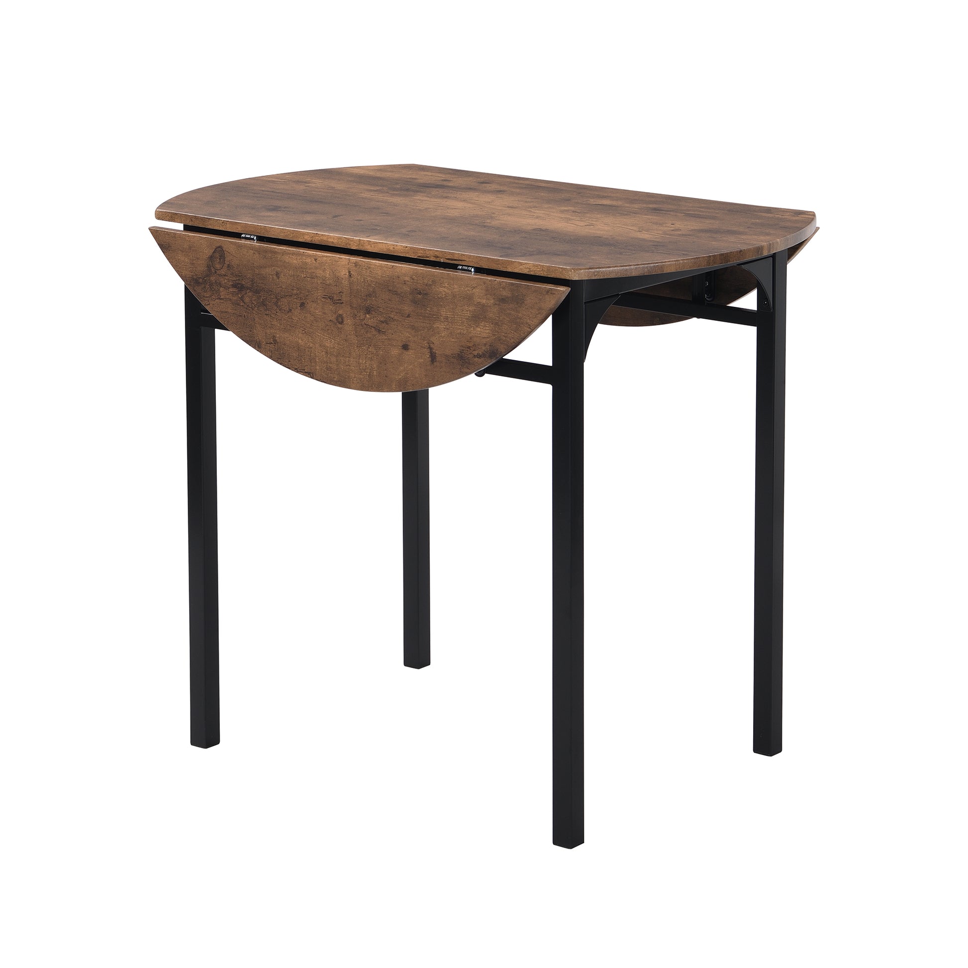 Rustic brown dropleaf dining table with black metal legs