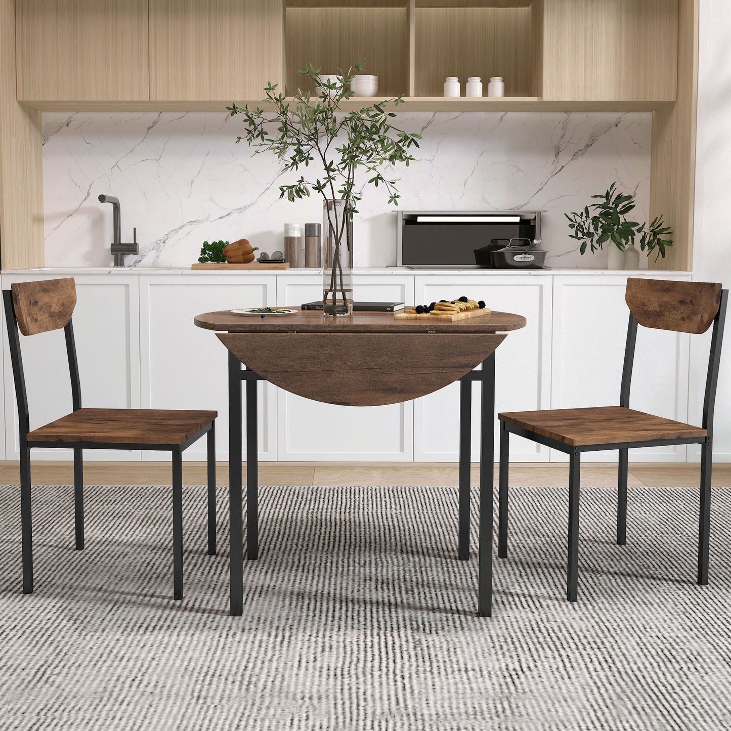 Rustic drop leaf dining table with two chairs