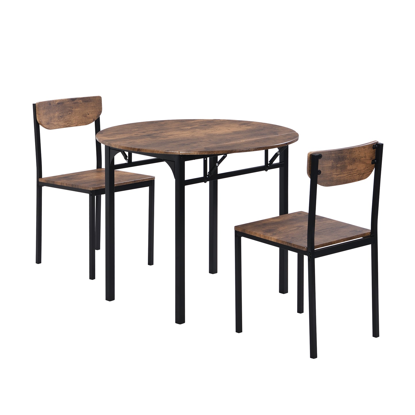 Rustic wood and metal piece dining set with round table