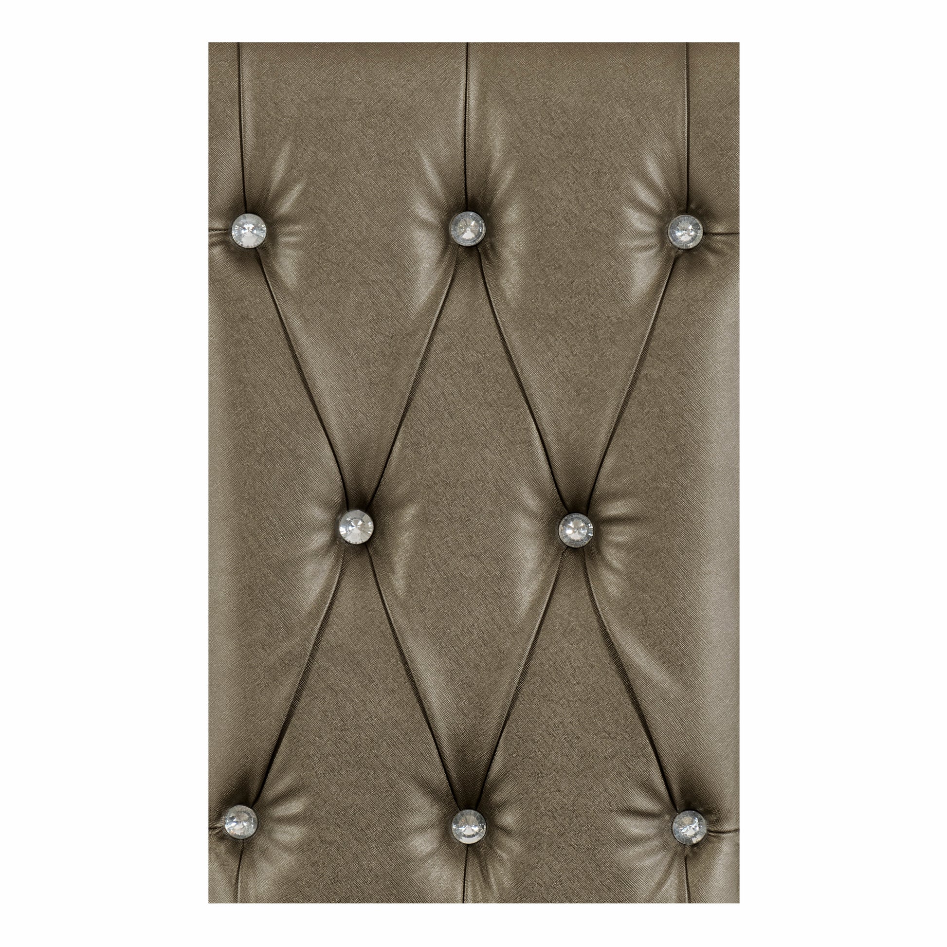 taupe tufted faux leather headboard with crystal buttons