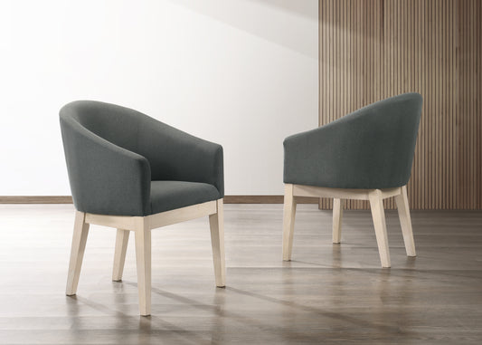 TREATLIFE HOME Set of 2 Gray Fabric Barrel Accent Chairs with Cushioned Seat and Oak Legs, Stylish and Comfortable for Living Room or Office