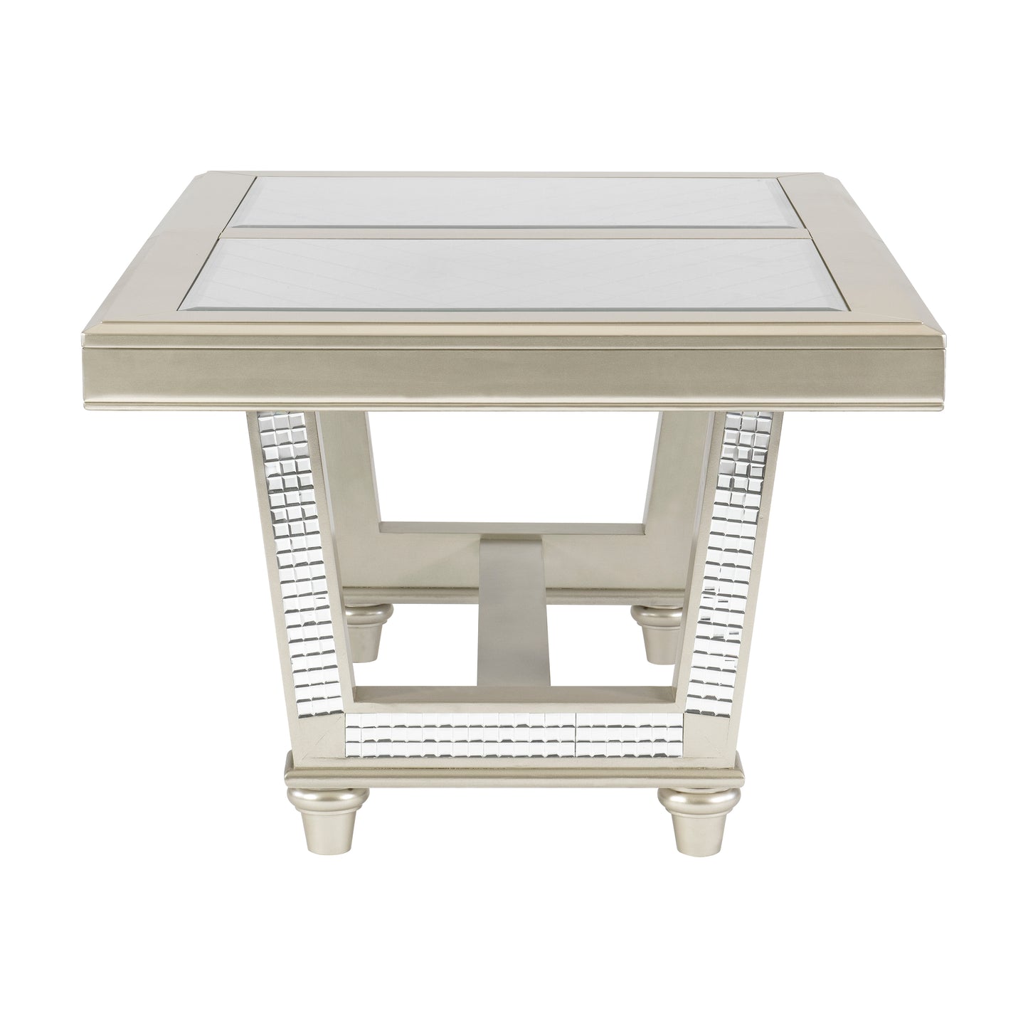 Glam mirrored side table with champagne finish and crystal accents