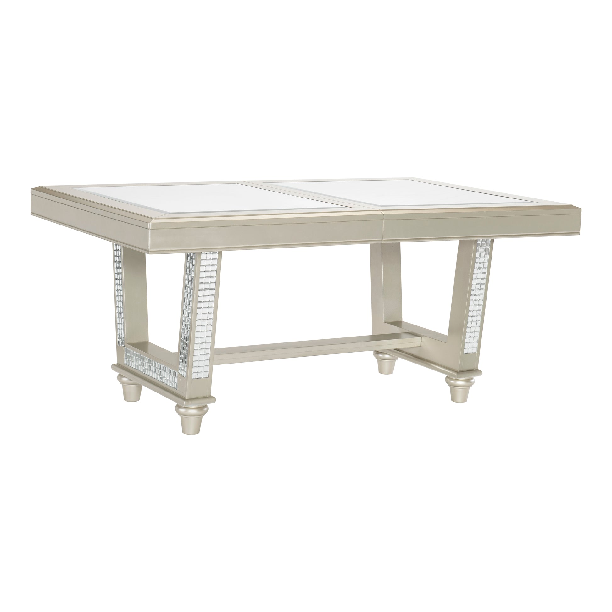Rectangular dining table with mirrored accents and silver finish