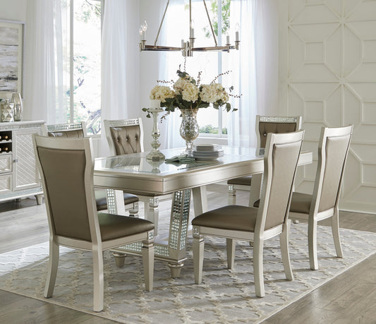 Glamorous silver dining set with mirrored accents