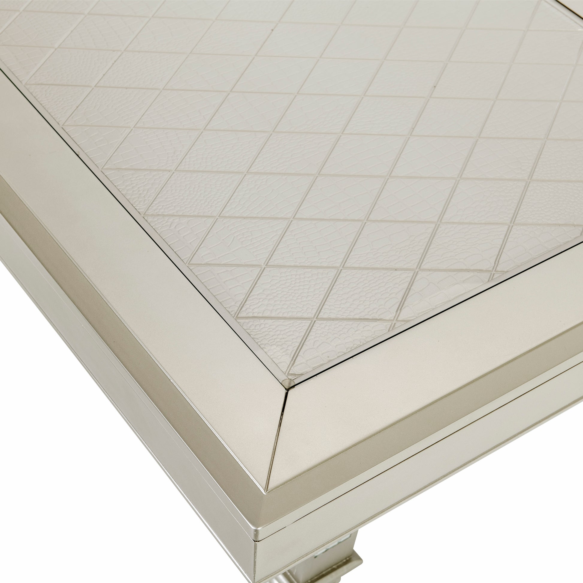 Cream diamondpatterned coffee table with textured inlay