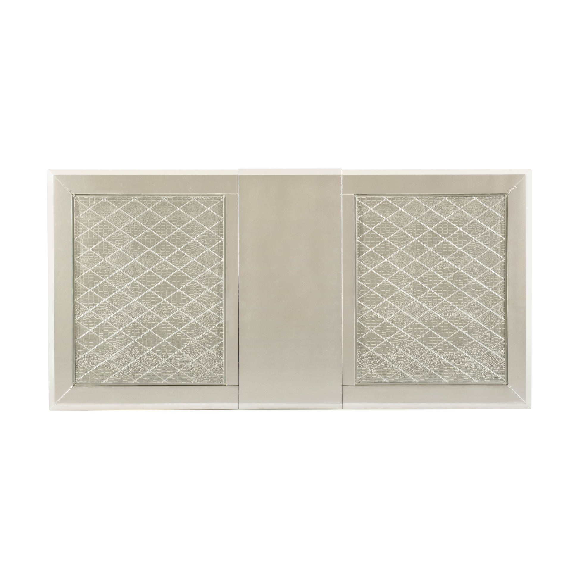 Beige dresser with diamondpatterned textured drawer fronts