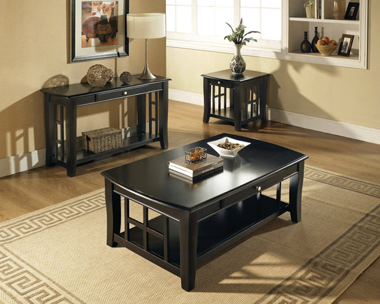 TREATLIFE HOME Cocktail Table with Classic Styling and Elegant Lattice Ends, Storage Shelves, Ebony Finish