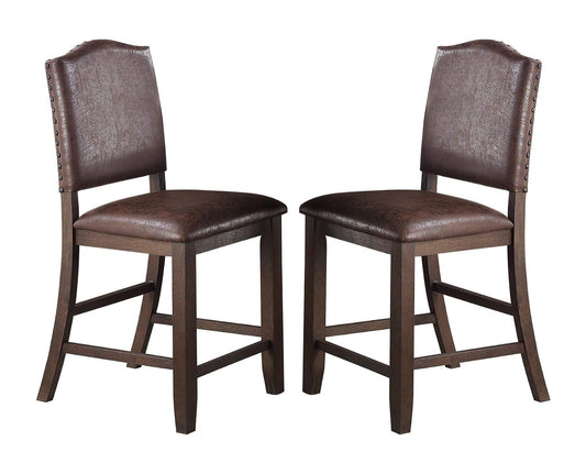 TREATLIFE HOME Set of 2 Counter Height Chairs in Rustic Espresso Finish with Foam Cushion, Faux Leather Upholstery, Classic Design