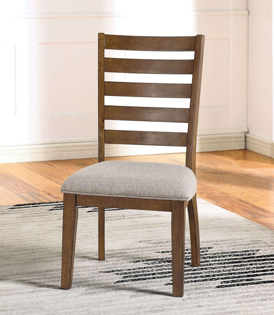 TREATLIFE HOME Set of 2 Transitional Side Chairs, Walnut Finish with Light Gray Upholstered Cushions, Solid Wood Construction, Ladder Back Design