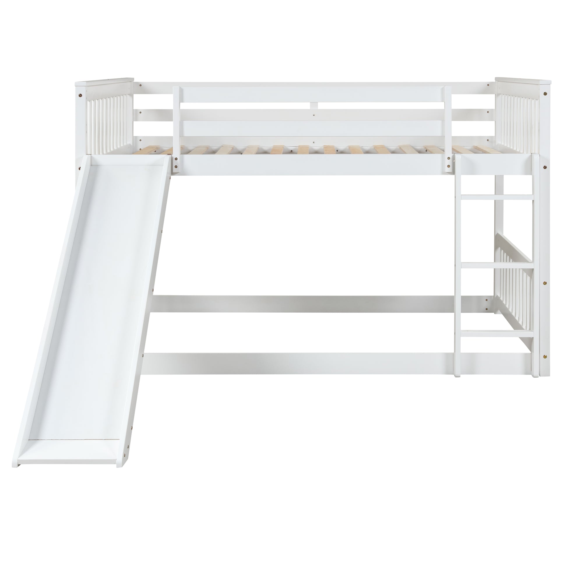 White loft bed with integrated slide and ladder
