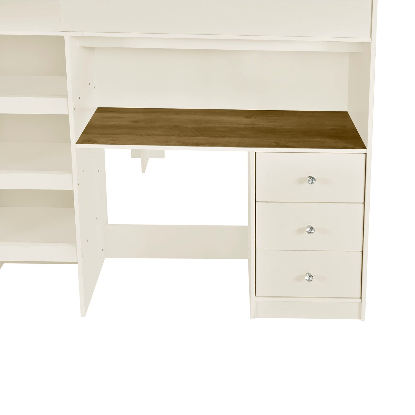 Cream study desk with oakeffect work surface  crystal drawer pulls