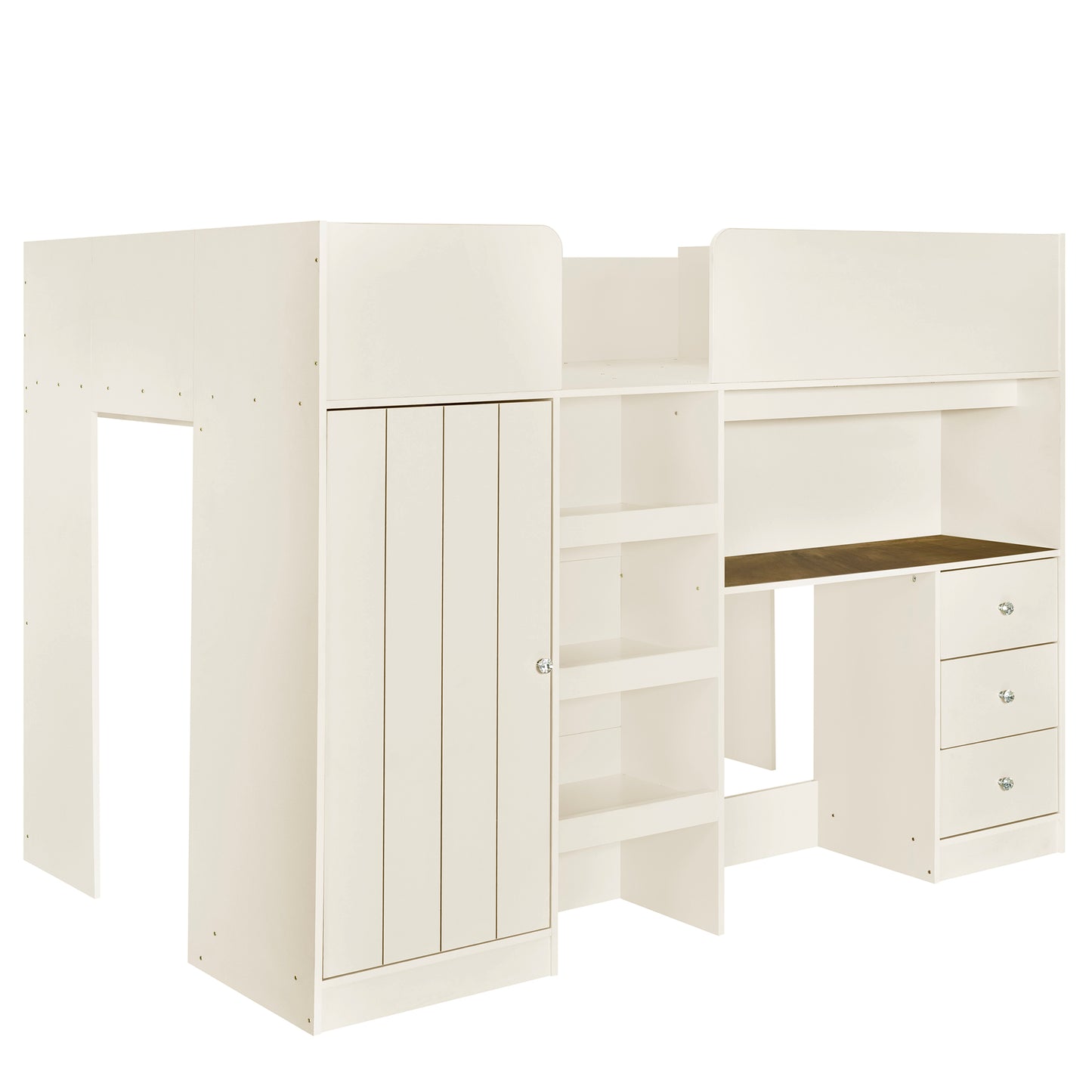 Cream loft bed with integrated desk and wardrobe