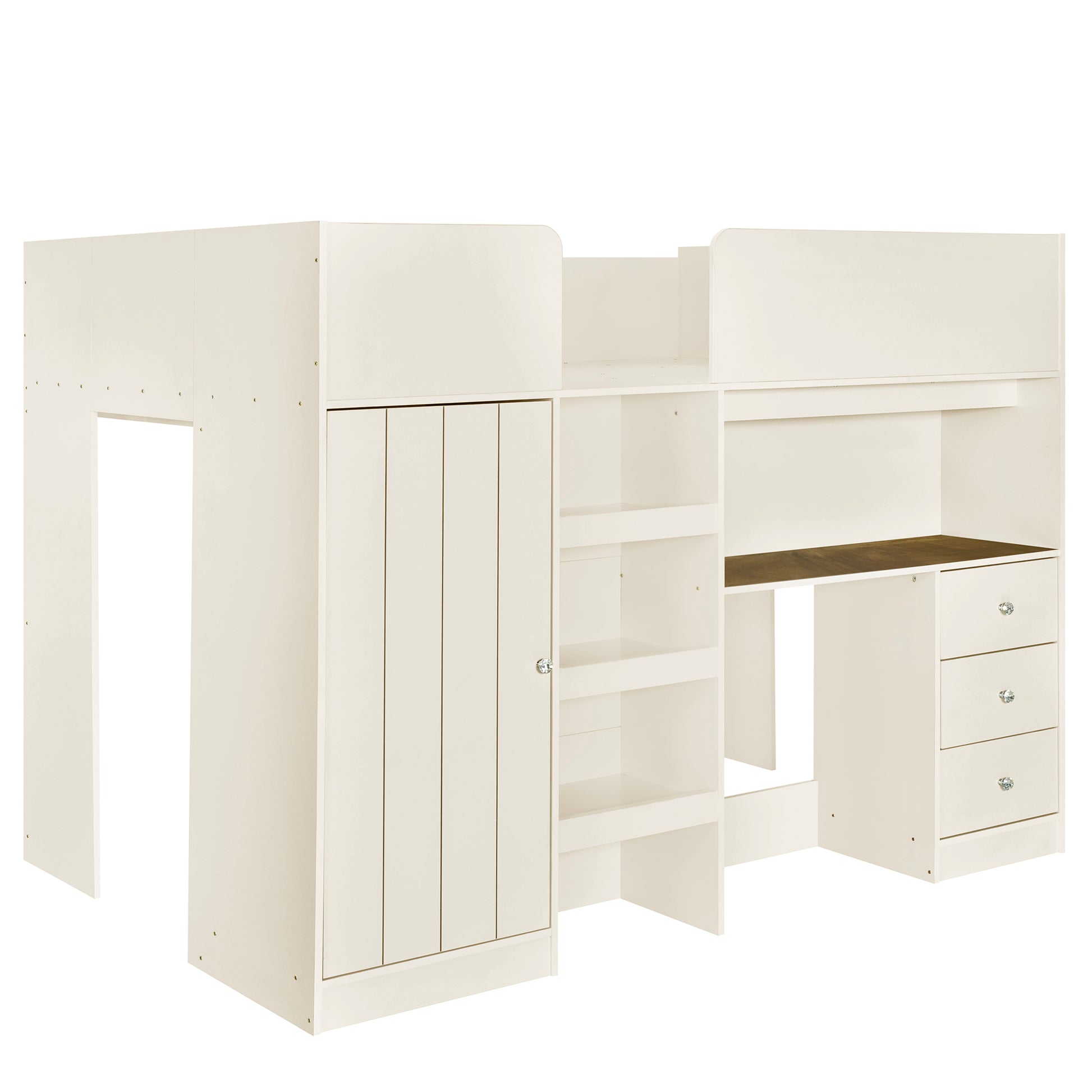 Cream loft bed with integrated desk and wardrobe