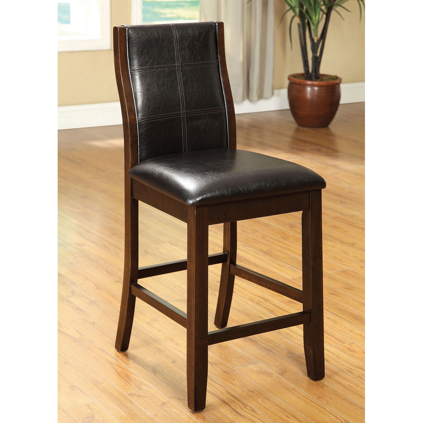 TREATLIFE HOME Set of 2 Transitional Dining Room Counter Height Chairs, Espresso Leatherette Padded Seats, Unique Curved Back Design, Brown Cherry Finish