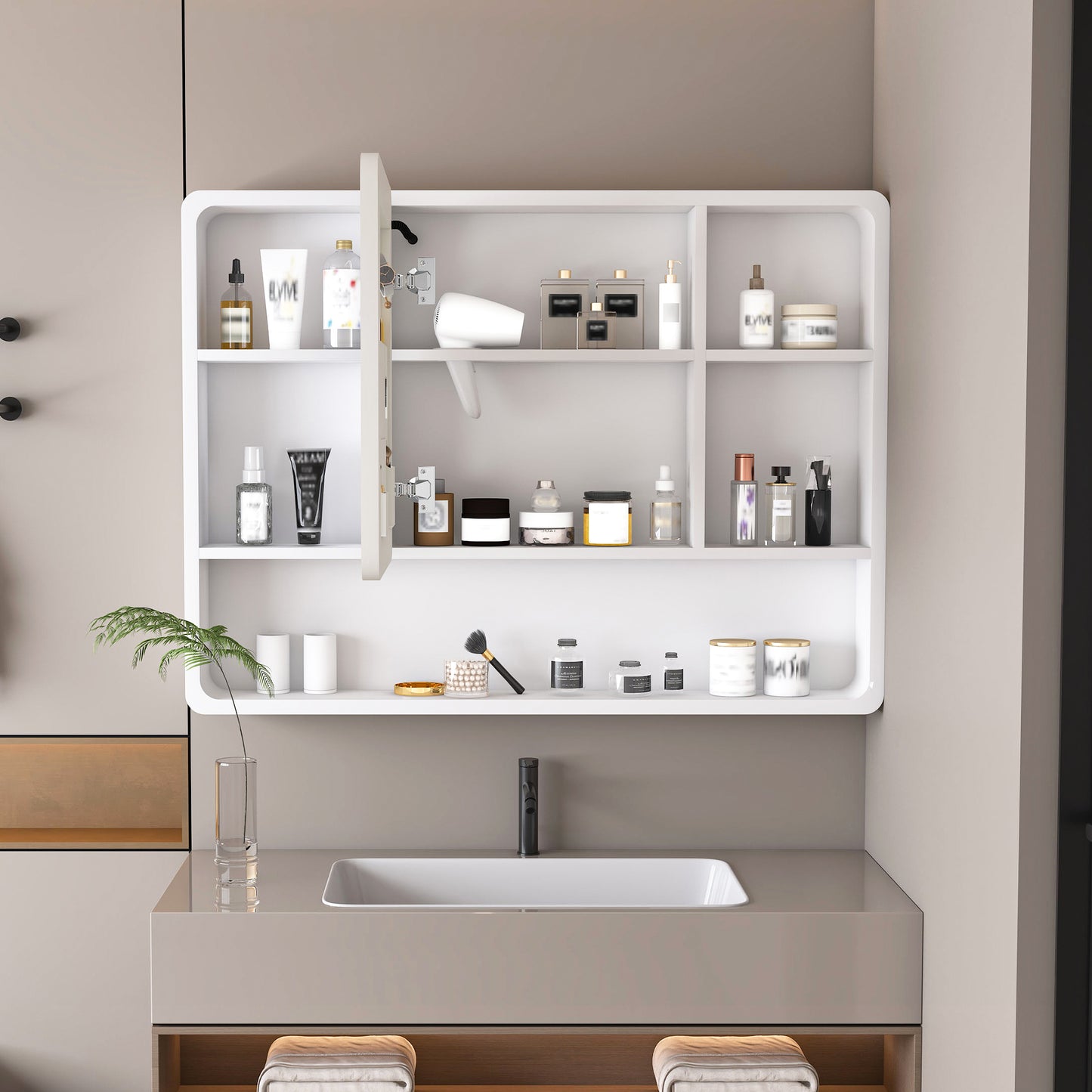 TREATLIFE HOME Aluminium Medicine Cabinet Mirror with LED Lighting and Defogging Function, 35 x 28 Inches, White