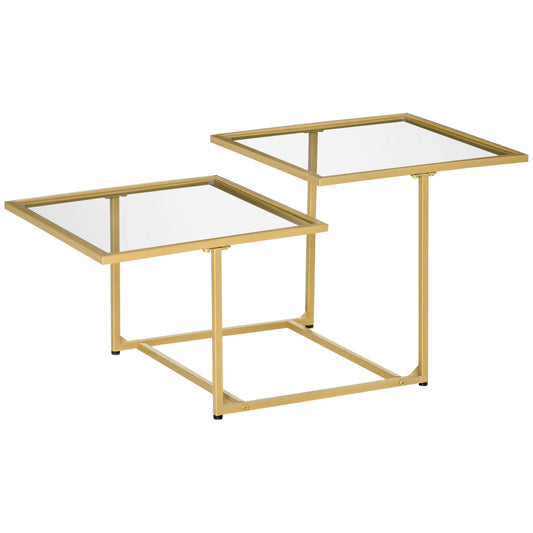 Gold metal frame twotier glass coffee table with modern design