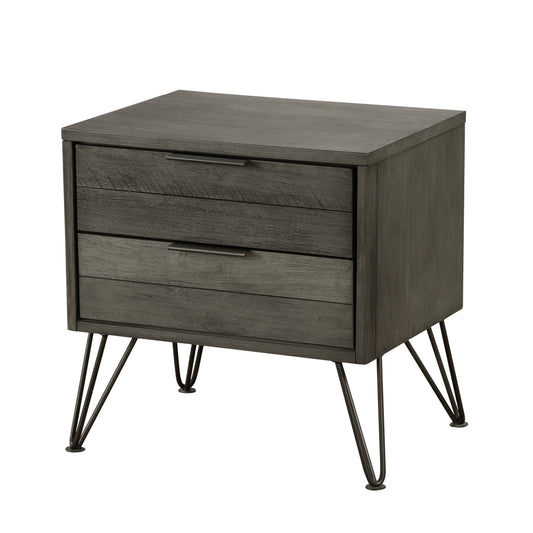 TREATLIFE HOME Contemporary Nightstand with Three-Tone Gray Finish, Two Drawers, Metal Legs, Modern Design for Bedroom