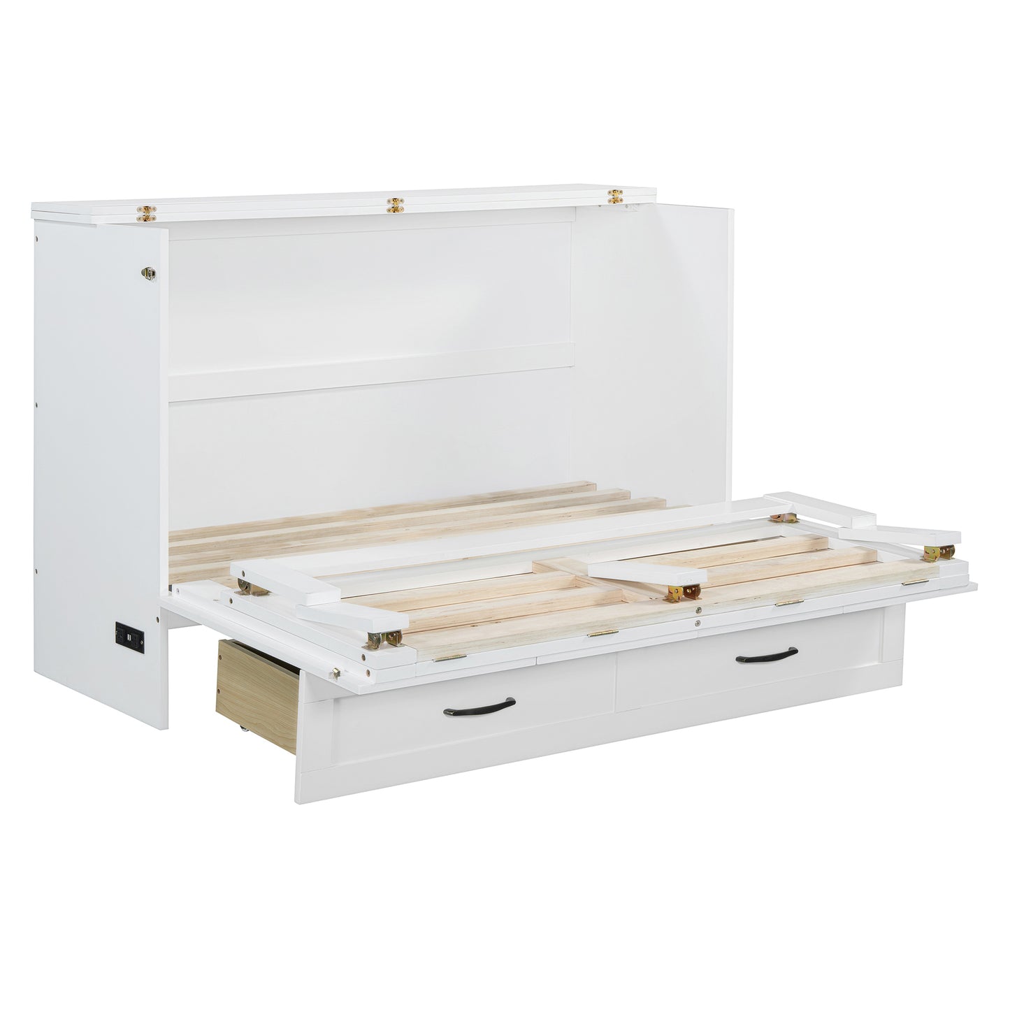 White murphy bed frame partially open