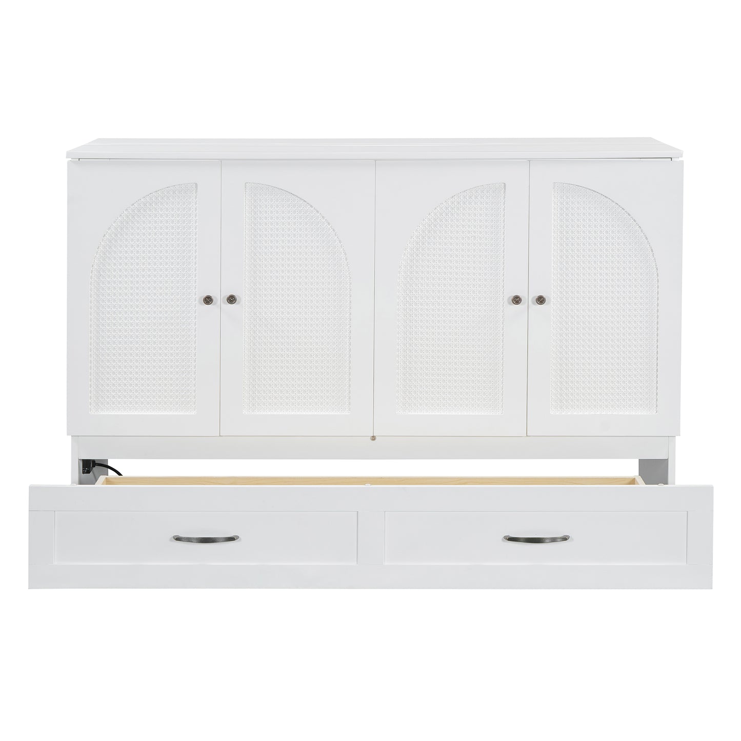 White canefront dresser with arched door panels and two lower drawers