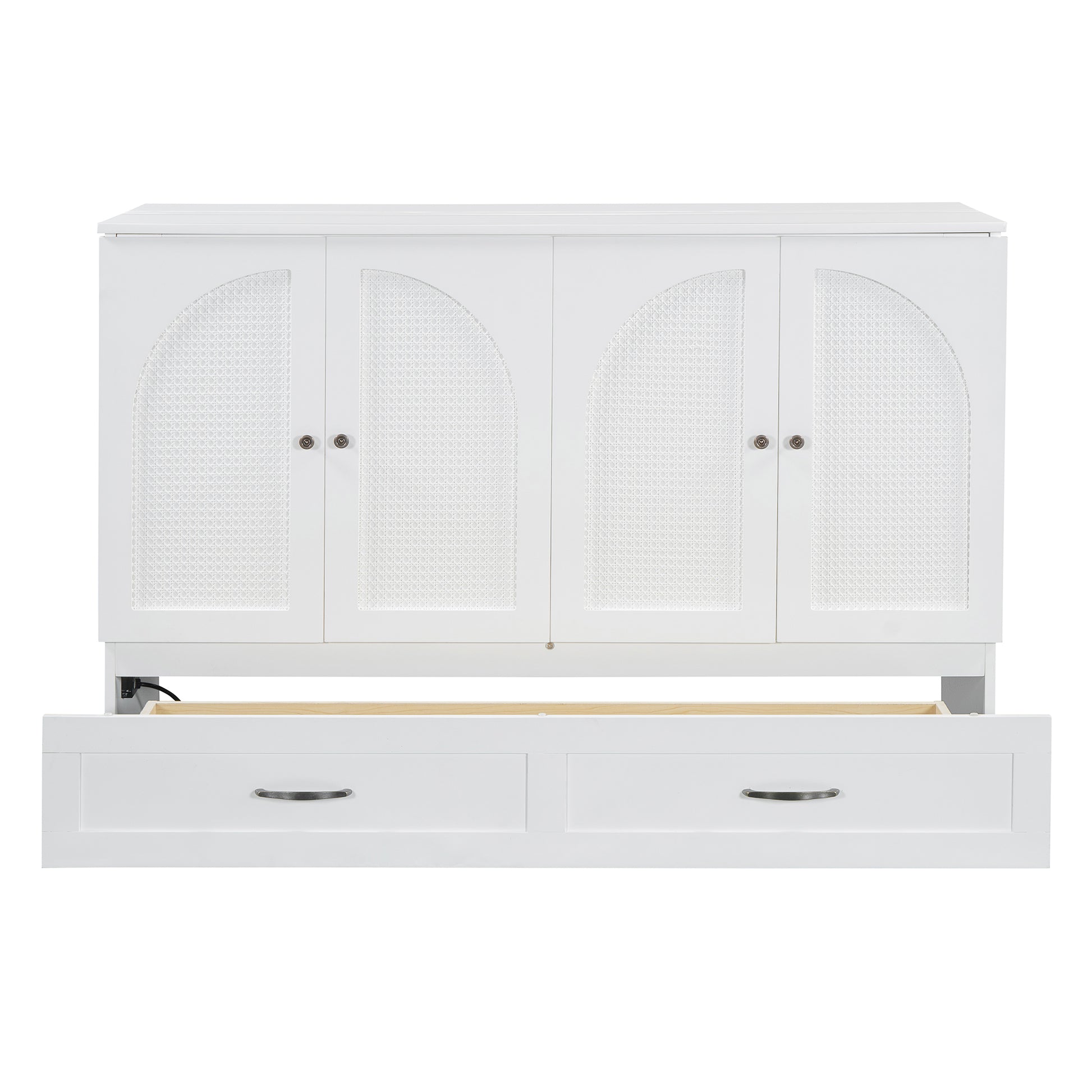 White canefront dresser with arched door panels and two lower drawers