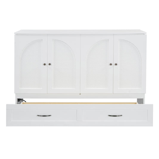 White canefront dresser with arched door panels and two lower drawers