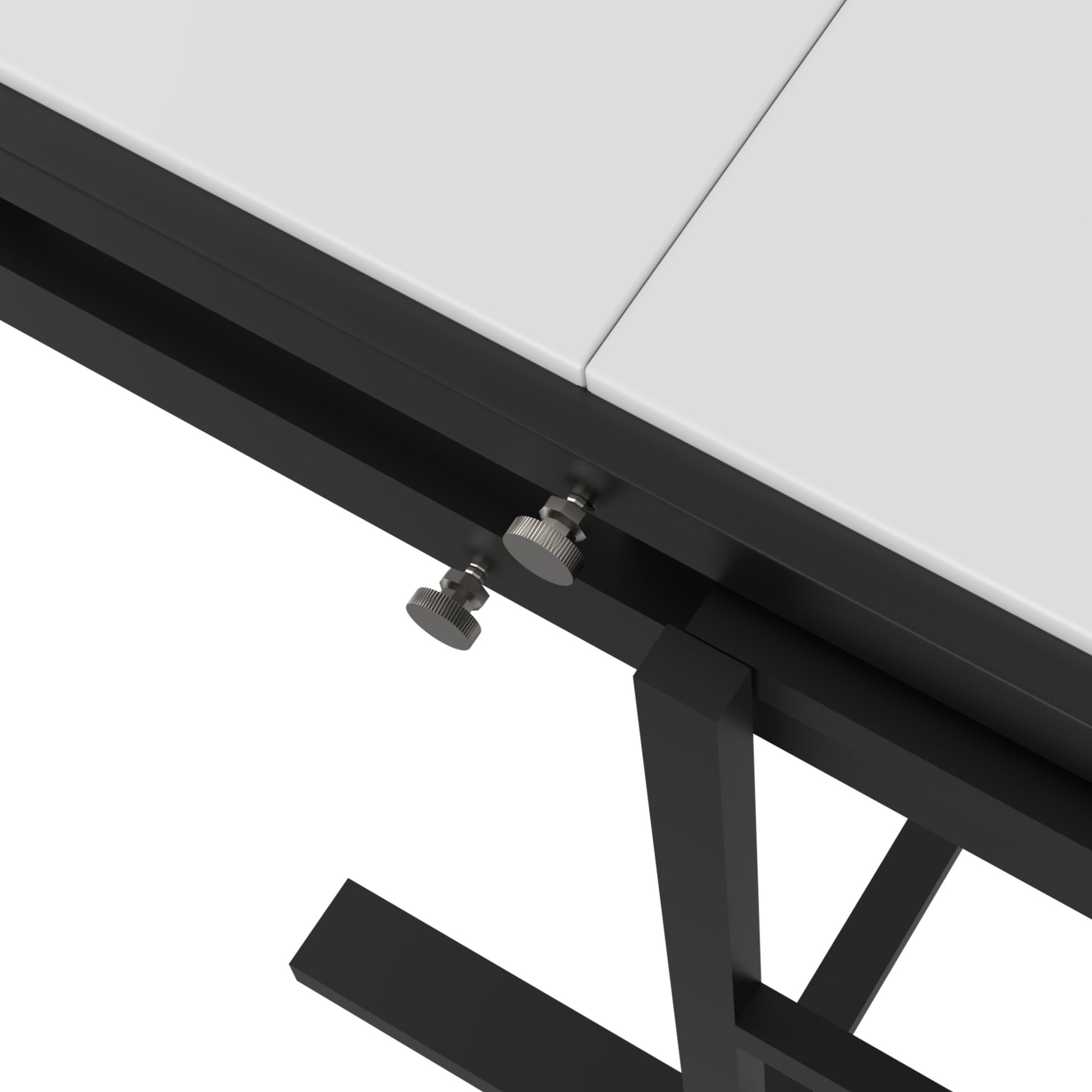 Adjustable black metal easel frame with white canvas