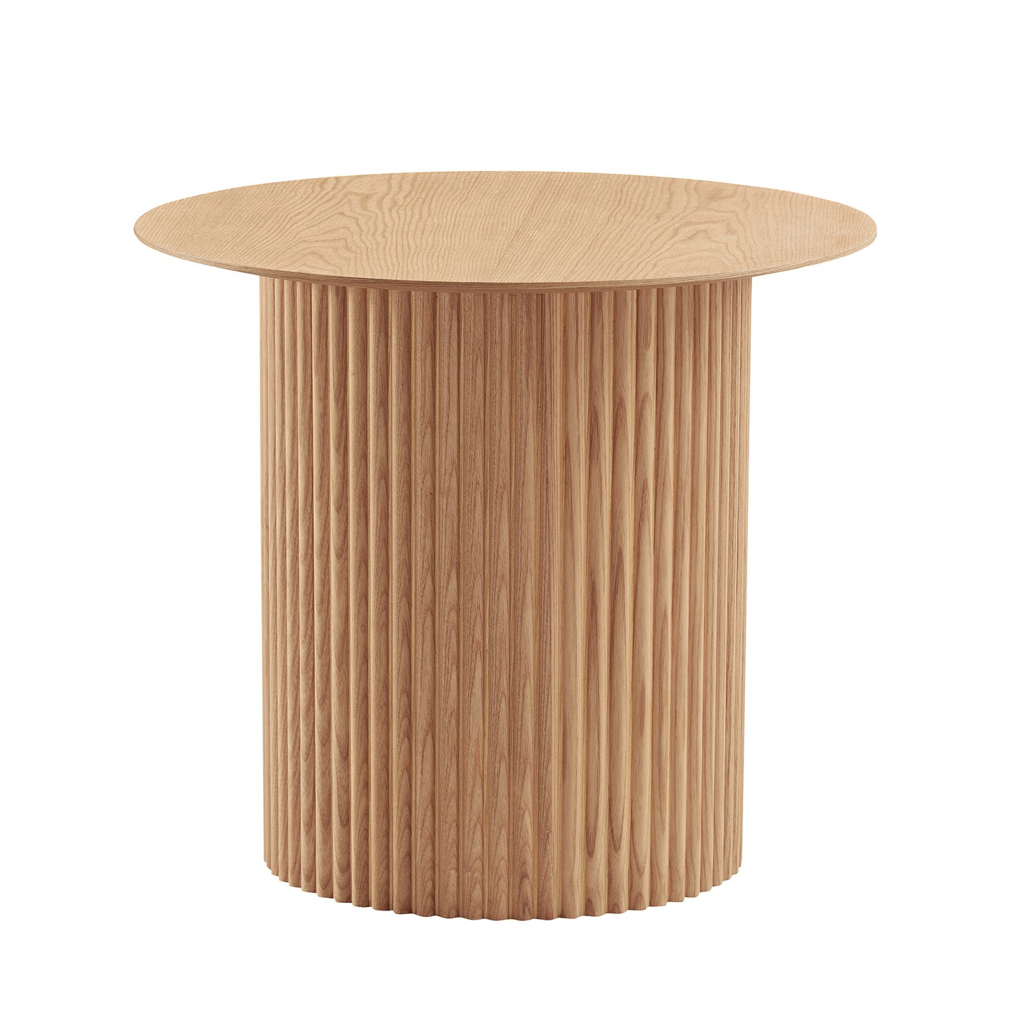 Natural oak round side table with fluted base